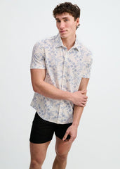 ST33LE Printed Eyelet Stretch S/S Shirt - Sky/White