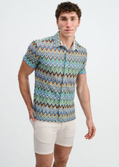 ST33LE Cheveron Open Knit Stretch Shirt - Cobalt/Sky