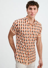 ST33LE Printed Performance S/S Shirt With Placket Detail - Spice/Sand
