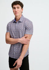 ST33LE Diamonds Print Open Knit Shirt - Blueberry/Petal