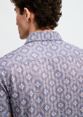 ST33LE Diamonds Print Open Knit Shirt - Blueberry/Petal
