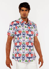 FLORAL PRINT STRETCH KNIT SHIRT