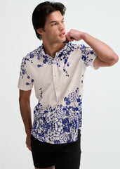 ST33LE Floral Engineered Border Print Shirt - Navy/White