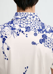 ST33LE Floral Engineered Border Print Shirt - Navy/White