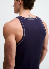 ST33LE Rib Stretch Ringer Tank W/ Piping Detail - Navy/White