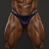 Deep navy blue velvet briefs from MetroMaleWear posingwear simple navy velvet posing suit front view