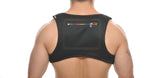 Black neoprene back support with rainbow zipper pocket on the back of colt neoprene vest harness