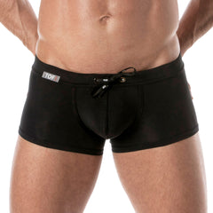Black holidays swim trunk with drawstring waistband and subtle branding perfect for casual beachwear