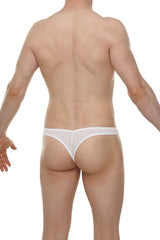 White mesh thong bulan skine white with a smooth elastic waistband shown from the back side