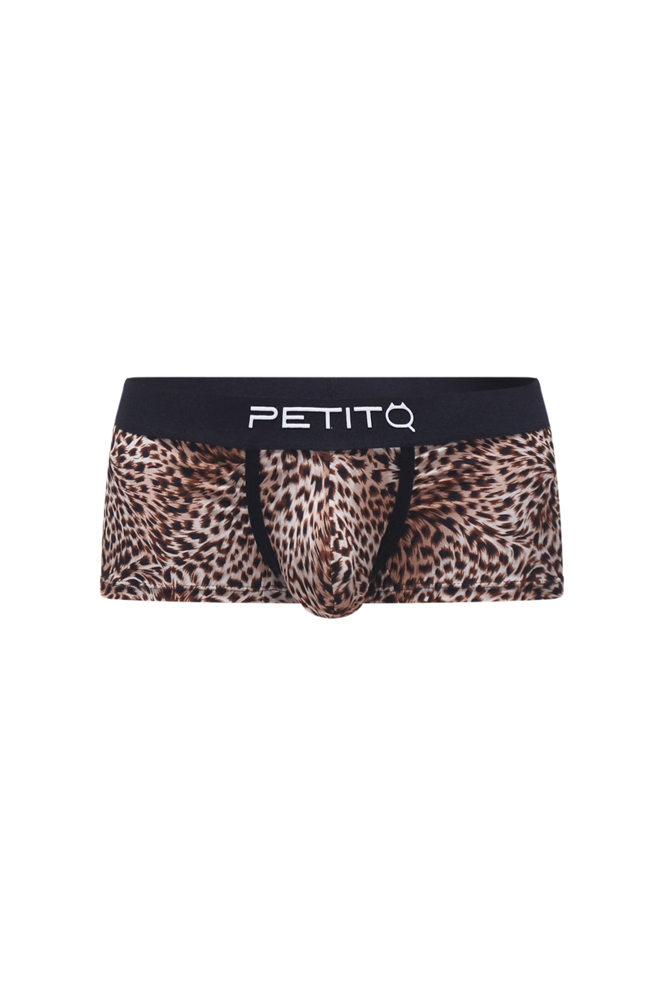 PetitQ Trunk Panthere leopard-print men’s briefs with black waistband featuring the petitq logo