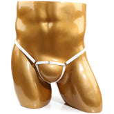 White leather thong with central metal clasp and adjustable side straps from u station foundation collection