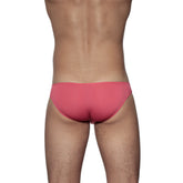 Groovin underwear athletic v-cut bikini brief in rouge red with sleek coral pink smooth form-fitting fabric