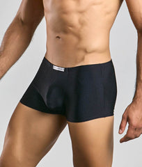 Black mens boxer briefs justin + simon classic boxer with smooth form-fitting design and subtle brand tag at waistband