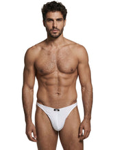 Xtremen white microfiber bikini brief with a contoured pouch and center front brand logo tag.