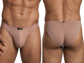 Taupe microfiber bikini briefs by Xtremen with a center-seam back and a small black logo tab on the front waistband.