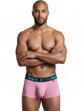 Pink men's microfiber trunks featuring a thick black waistband with blue Xtremen logo lettering.