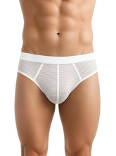 ActiveStripe cotton brief with white striped mesh fabric and solid white waistband for comfortable active wear