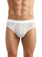ActiveStripe cotton brief with white striped mesh fabric and solid white waistband for comfortable active wear