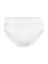 White striped activestripe cotton brief with smooth elastic waistband and subtle vertical ribbing throughout the fabric
