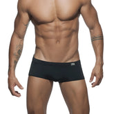 Black basic sunga briefs with a subtle logo on the waistband designed for comfortable swimwear use