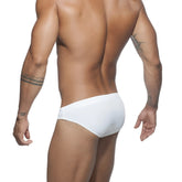 White ad basic swim brief with smooth form-fitting design ideal for swimming and water activities