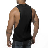 Black sleeveless tank top with cutout back and adidted branding at neckline from the ad logo low rider collection