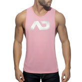 Pink sleeveless tank top with silver metallic ad logo on chest from the ad logo low rider collection
