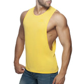 Bright yellow ad low rider muscle tank top with a distinctive side cutout for athletic and casual wear