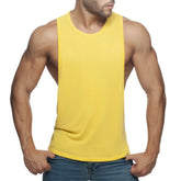 Ad low rider bright yellow sleeveless muscle tank top with round neckline and fitted cut for active wear
