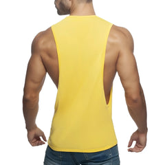 Bright yellow sleeveless muscle tank top with cutout back design from AD LOW RIDER for active wear
