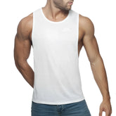 White sleeveless tank top with small chest logo designed for casual wear in the ad low rider collection