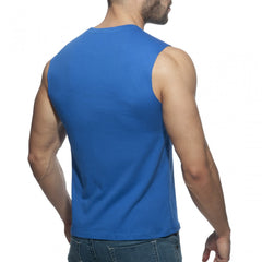 A vibrant royal blue sleeveless tank top with a round neckline and smooth fitted fabric for proud 2 be gay t-shirt