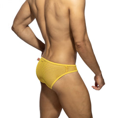 Addicted Openwork Fabric Bikini Brief Underwear - Yellow