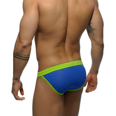 Addicted sexy low rise bikini swimwear royal blue ads065 in blue and neon green snug form-fitting swim trunks size m