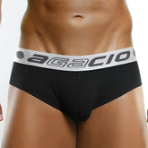 Black agacio zotico live classic men’s briefs with gray elastic waistband featuring brand name in size small