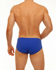 Bright blue along solid swim brief with smooth form-fitting design for comfortable swimming and beachwear