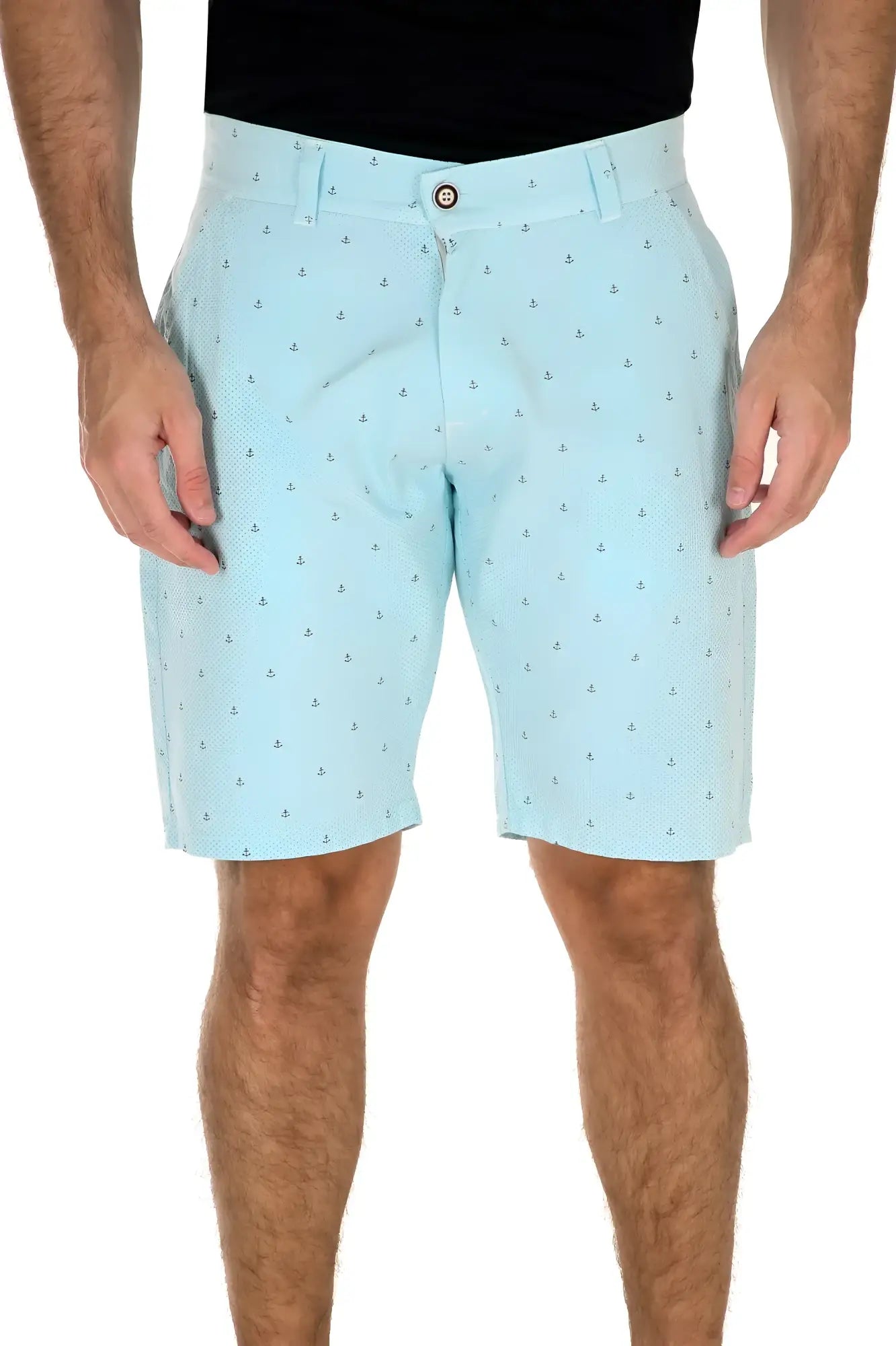 Light blue anchor micro print shorts made of breathable fabric for comfortable summer wear