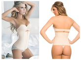 Beige ann chery 1024b powernet strapless waist cincher with lace trim and front zipper for waist shaping
