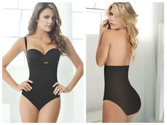 Black seamless Ann Chery 1043 powernet body Fiorela bodysuit with sweetheart neckline and high waisted cut