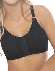 Ann chery 3004 powernet brassiere black supportive bra with adjustable straps and front closure decorative buttons