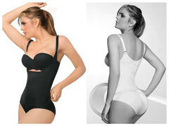 Ann chery 4012-1 black latex body bikini with adjustable straps and side cutout seamless body shaper front view