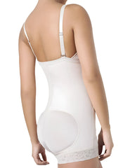 White body shaper with lace trim and padded back design ann chery 4013 latex shirly strapless shapewear beige back view