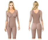 Ann Chery 5008 powernet Renata shapewear brown taupe form-fitting body shaper with three-quarter sleeves and front zipper closure