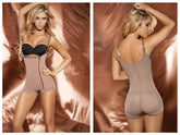 Beige Ann Chery 5146 powernet Mara shapewear with black bra-like top and silver adjustable straps in brown color