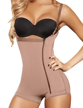 Ann chery 5146 powernet mara shapewear beige waist trainer with front zipper and adjustable straps in brown