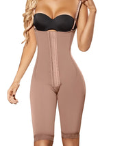 Beige ann chery 5147 powernet isabella shapewear bodysuit with lace trim and central zipper closure in brown