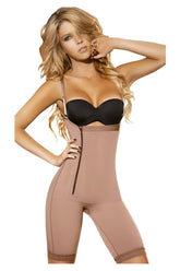 Beige ann chery 5148 powernet angelina shapewear bodysuit with front zipper and thin shoulder straps in brown