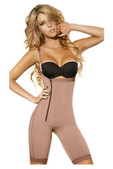 Beige ann chery 5148 powernet angelina shapewear bodysuit with front zipper and thin shoulder straps in brown