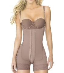 Ann chery 5166 powernet Melissa shapewear in brown with taupe form-fitting body shaper lace trim and adjustable straps
