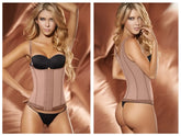 Beige Ann Chery 5173 powernet Marilyn shapewear with black underwire bra lace trim and matching thong in brown color